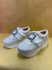 ♡新品未使用♡ Sサイズ 【22.0cm-22.5cm】 ヨースケ YOSUKE 厚底スニーカー レディース ホワイトコンビ ローカット 厚底シューズ 白 ビジュー 定番 人気商品 約6cm厚底フラット　MY1205-445