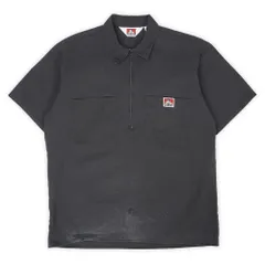 ベンデイビス BEN DAVIS 90s 90年代 ハーフジップ ワークシャツ 半袖 オールド BLACK MADE IN USA アメリカ製 旧タグ 定番 ヴィンテージ 古着 メンズ シャツ ブラック 黒 M【中古】