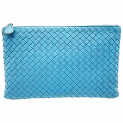 ボッテガヴェネタ ポーチ イントレチャート クラッチバッグ レザー 革 ライトブルー系 水色 BOTTEGA VENETA 編込み メッシュ セカンドバッグ マルチポーチ 小物入れ 【中古】