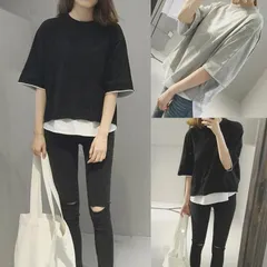 カットソー 五分袖 レディース トップス Tシャツ クルーネック