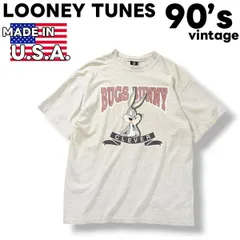 90sヴィンテージ USA製 ルーニーテューンズ LOONEY TUNES バックスバニー BUGS BUNNY 半袖 ビッグプリント Tシャツ XL グレー メンズ