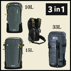 【新品・未使用】3in1 バックパック ザック 10L 15L 33L ハイキング 登山 マウンテンバイク 自転車 MTB バックカントリースキー