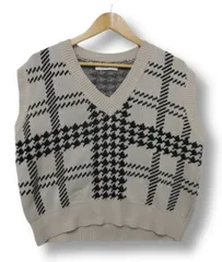 ④【送料無料】【未使用】metem select ミームセレクト ニットベスト  Vネック チェック柄 ベージュ/黒 ブラック レディース Fサイズ ■管理番号L29251AWS26-250813-10（510）