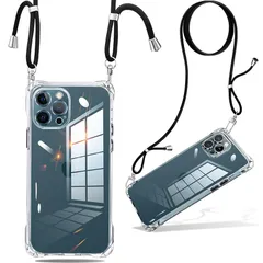 iPhone 12 Pro ケース クリア ショルダー 耐衝撃 ストラップ付き スマホケース アイフォン12pro カバー 透明 薄型 軽量 TPUスマホ シリコン 紐付き 斜めがけ 織りストラップ付き 肩掛け 調節可能なショルダー クロスボディ 多目的キ