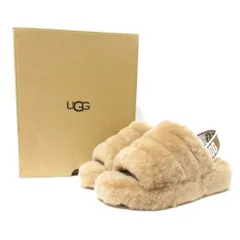 美品 UGG アグ Fluff Yeah Slide フラッフイヤースライド シープスキン ファー バックストラップ サンダル 1095119 22cm チェスナット レディース 古着 中古 USED