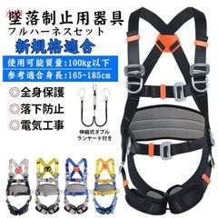 フルハーネス セット 安全帯 フルハーネス ランヤード セット 墜落制止用器具 ワンタッチバックル ハーネス安全帯 伸縮式 ダブルランヤード付き 全身保護 落下防止 高所安全 使用可能質量 100kg 病院 看護 介護