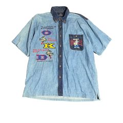 【超希少】90’s N.Y.CLUB OH! KAMIEDA DOG 刺繍 ボタンダウン 半袖シャツ レトロ ビンテージ デニム US古着【FU000024】