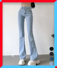 ■新品■ セミフレアデニムパンツ 美脚 おしゃれ ロングパンツ 細見え デニムパンツ おしゃれ ジーパン ● 人気 レディース 【送料無料】