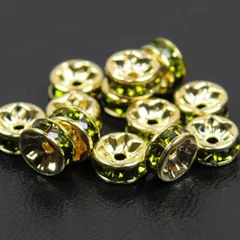 50個　平ロンデル　カンラン石　　(サイズ　5mm 6mm 7mm 8mm 、台座カラー　シルバー　ゴールド　選択可能) スペーサー　ブレスレット　アンクル　ネックレス　イヤリング　ピアス　ハンドメイド　アクセサリー　パーツ