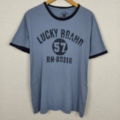 Lucky Brand ラッキーブランド Tシャツ リンガーT ロゴプリント ブルー Mサイズ メンズ 古着 アメカジ