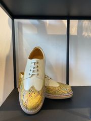 バジョルゴ　BajoLugo  ウイングチップ 　ペイズリーオフホワイト×ムラ染めオフホワイト　(24.0cm)（BG328 ）SAMPLE商品