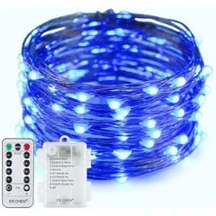 LEDイルミネーションライト ジュエリーライト 100球 10m 電池式 リモコン付 8パターン 点滅 点灯 タイマー機能 防水 防塵仕様 屋外 室内 ガーデンライト 正月 クリスマス 飾り ストリングライト (ブルー) 0