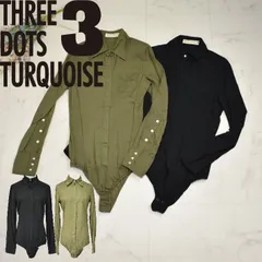 日本製 ボディースーツ ボディシャツ レディース ブラウス THREE DOTS TURQUOISE 3ドッツターコイズ 472 春/夏/秋/冬 イエベ/ブルベ カーキ/ブラック