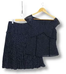 〇【極美品】23区 ニジュウサンク カジュアル スカート セットアップ  半袖カットソー+プリーツスカート 水玉 ドットネイビー Lサイズ40 ■管理番号L29069SSA250621-50-3（510）