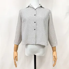 ドット柄 シャツ ブラウス 長袖 ホワイト 白 Mサイズ相当 水玉 シンプル カジュアル きれいめ フレンチガーリー 韓国 ファッション トップス オフィス 通勤 春服 夏服 秋服 レディース トレンド 薄手 上品 モノトーン 白 黒 ブラック ホワイトのサムネイル