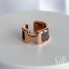 HERMES エルメス オランプ PM イヤーカフ GP×レザー ピンクゴールド×エトゥープ