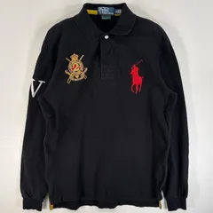 古着 90's/90年代 ポロバイラルフローレン Polo by Ralph Lauren 鹿の子 長袖 ラガーシャツ ビックポニー ロゴ 刺繍 2ボタン M  ブラック 無地 メンズ