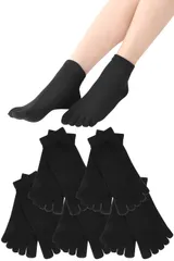 五本指ソックス レディース 5足セット カジュアル おしゃれ 通気 頑丈 無臭 (ブラック) (クルー丈５足セット) [クルー丈５足セット]