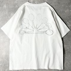 90s テニス ラケット 両面 アート プリント 半袖 Tシャツ / 90年代 オールド シングル ステッチ ホワイト 白