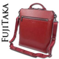 フジタカ FUJITAKA レザー 縦型 ショルダーバッグ エキストラ メンズ B5 ボルドー ワインレッド系 日本製 定価39,600円 2WAY エコレザー ギフト プレゼント 手持ち ドライビングトート ハンドバッグ