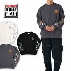 新品 メンズ ヴィジョン ヴィジョンストリートウェア VISION STREET WEAR 長袖 スウェット トレーナー ゴースト おばけ お化け オバケ 裏毛 刺繍 レディース ユニセックス 白 アイボリー チャコール 黒 ブラック