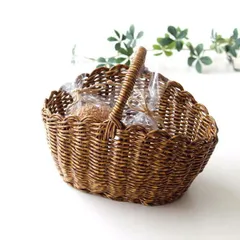 かご カゴ バスケット フェイクラタン おしゃれ かわいい ナチュラル オーバル 編みかご キッチン リビング 収納 鉢カバー 水洗い 取っ手付き フェイクラタンのオーバルハンドバスケット S