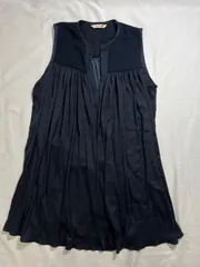 【214468】BACCA バッカ  シースル切替　ノースリーブ　フレア　ワンピース　プルオーバー  ・ ネイビー