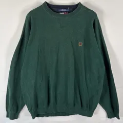 古着 90's/90年代 トミーヒルフィガー TOMMY HILFIGER コットンニットセーター 前V トレーナー ワンポイント L  グリーン メンズ