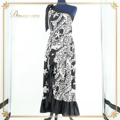 フラダンス 衣装 ワンピース ドレス ブラック系 フラ＆タヒチ 花柄 黒 リボン ワンショルダー ハワイアン アロハ フリル フラワー ハワイアンプリント かわいい Hula＆Tahiti 日本製 グレイ系