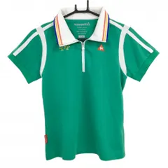 【超美品】ルコック 半袖ポロシャツ グリーン×白  ハーフジップ  レディース L ゴルフウェア le coq sportif