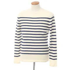 【中古】ルトロワ Letroyes ハイゲージカシミヤ ボーダー ボートネックニット アイボリーxネイビー【サイズL】【メンズ】のサムネイル