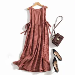 ☆ レッド×チェック ☆ Mサイズ ☆ エプロンワンピース ロング丈 マキシ丈 エプロン ワンピース ロング エプロンドレス ドレスエプロン エプロンワンピース ロングワンピース カフェエプロン 保育士 レディース おしゃれ ロングエプロン かわいい 可愛い