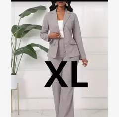 パンツスーツ セットアップ べージュ  グレー　ママスーツ  新品　大きめ　X L  セレモニースーツ　テーラード　ジャケット　伸びる　動きやすい　レディース　スーツ　オフィスカジュアル　参観日　結婚式　発表会　オフィカジ　エレガント