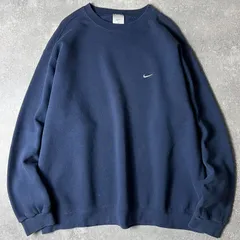 00s NIKE ワンポイント スモール スウォッシュ ロゴ 刺繍 スウェット トレーナー XXL / 00年代 ナイキ スウッシュ スエット ネイビー