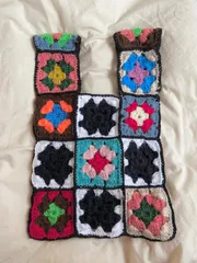 グラニースクエア　トートバッグ　クロシェ編み　鍵編み　ニット