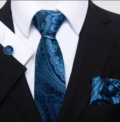 青色ペイズリー柄ネクタイとカフスボタン ポケットチーフ　セット　結婚式　発表会　七五三祝い　イベント　パーティー　ダンスパーティー　バーテンダー　成人式　卒業式　入学式　入園式　入社式　ビジネス　父の日　3点セット　格安　ネイビー色　ブラック色　ブルー色　青色