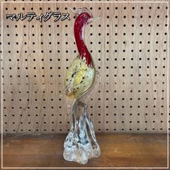 レトロ マルティグラス 鳳凰 高さ41cm ガラス カケ有 置物 インテリア 金彩 赤 ルビー MultiGlass オブジェ ガラス細工 トリ 鳥 火の鳥 豪華 ほうおう 縁起物【CA0306-6】
