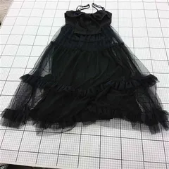 ◇ ⊂ GRL グレイル 膝下丈 リボンチュールティアードキャミワンピース tu1104 サイズF ブラック系 レディース E  【1509100076896】