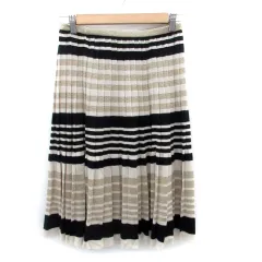 クローラ crolla ニットプリーツスカート ひざ丈 ボーダー柄 ラメ ベージュ 黒 ブラック /HO42