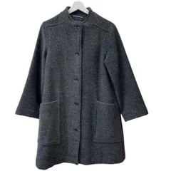 TIGRE BROCANTE ティグルブロカンテ ノーカラー ウール膝丈コート 日本製 サイズS 小さい ツイード シングル モノトーン シンプル ブラック×グレー レディース 冬 ゴーゴー古着久喜倉庫店鴻58