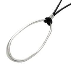 【B：シルバー×ワンサイズ】[Cream dot. クリームドット公式] ネックレス レディース  金属アレルギー ニッケルフリー ロング 大ぶり レザーコード オーバル 変形 メタル 歪 puレザー 大人 上品 エレガント カジュアル シンプル 