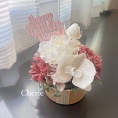 170  母の日　プレゼント♡高級造花　フラワーアレンジメント　くすみピンク　上品　胡蝶蘭　アーティフィシャルフラワー