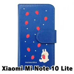【新品未使用】Xiaomi Mi Note 10 Lite シャオミ スマホケース 手帳型 (色：ダークブルー×柄：うさぎとイチゴ)moimoikka ウサギ 動物 flip2-minote10l-dbl-20140