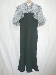 ◇ ⊂ INGNI イング 花柄 ドッキング 五分袖 ロング丈 ワンピース サイズM ブラック レディース E  【1411130011306】