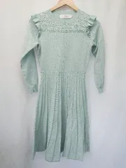 ◇ ⊆ tocco closet トッコ クローゼット レース フリル 長袖 膝丈 ニット ワンピース サイズM ライトブルー レディース E  【1506110010865】
