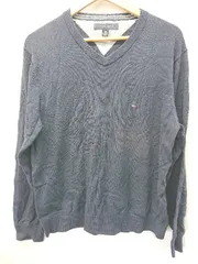 ◇ ⊇ TOMMY HILFIGER トミーヒルフィガー Vネック 長袖 プルオーバー ニット サイズL ネイビー系 メンズ E  【1507100005304】