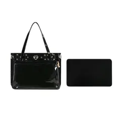 [ALL DAY Shining] 痛バッグ ハート 大きめ クリアポケット ヲタ活 トートバック 甘い系 缶バッチ イベント カバン メッシュシート付 大容量 (ブラック) [ブラック]