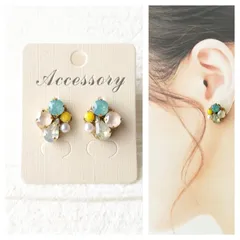 【18】スワロフスキー　キラキラ　ビジュー　エメラルドグリーン　ピアス/イヤリング　ハンドメイドアクセサリー