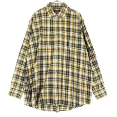 美品 CONVERSE ALL STAR コンバースオールスター チェック柄 長袖 コットンシャツ 3L イエロー系 メンズ 古着