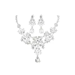 ネックレス ピアス セット 2点セット ラインストーン [Coollooda] クリスタル レディース 結婚式 パーティー 発表会 花嫁 母の日 プレゼント アクセサリー シルバー